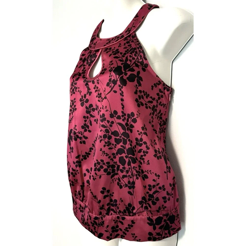 The Limited Sleeveless Satin Halter Blouse Sz S Fuchsia Floral 90s Style Y2K